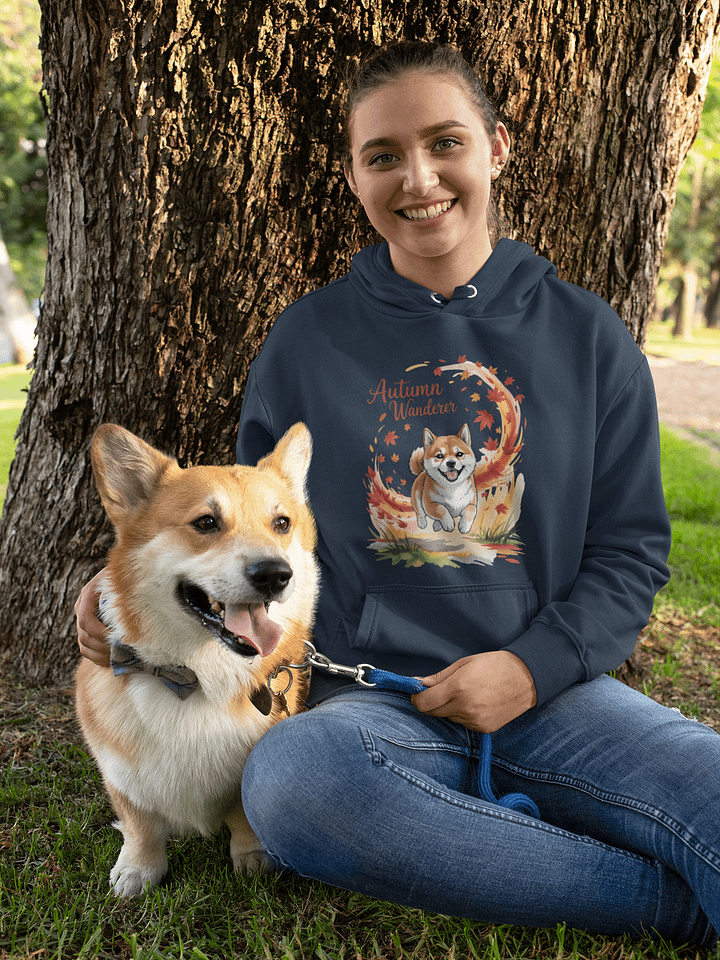 "Autumn Wanderer" Shiba Inu Hoodie | Cozy Fall Dog & Leaves Sweatshirt | Cottagecore Apparel product image (1)