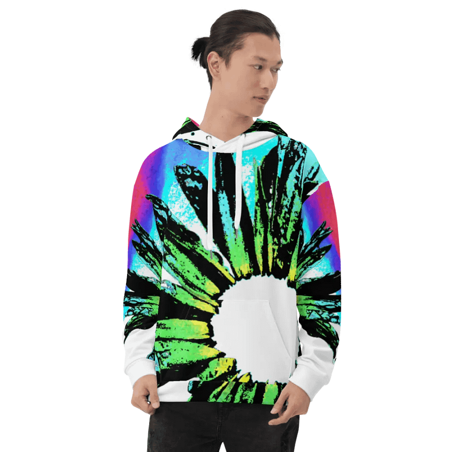 Abstract Vibrant Green Daisy Flower Unisex Pull On Hoodie product image (8)