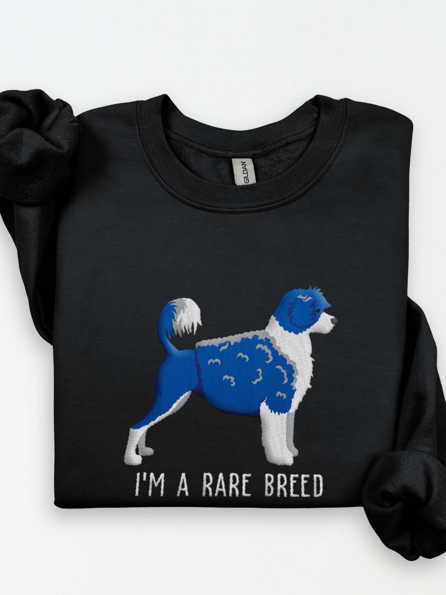 I'm a Rare Breed Sweatshirt (Embroidered) of a Portuguese Water Dog(Blue & White) product image (1)