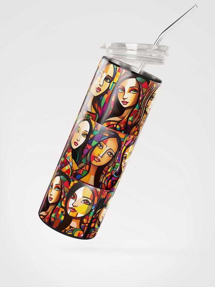 Mona Lisa's in the Making, Colorful Patterns Skinny Tumbler with Straw, 20oz, Beauties, Big Eyes, Long Hair, Nice Lips, Gift product image (2)