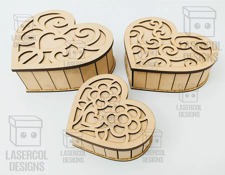 Heart Shaped Box Set 1 (5 Styles, 3 Sizes) - Laser Cut Files product image (5)