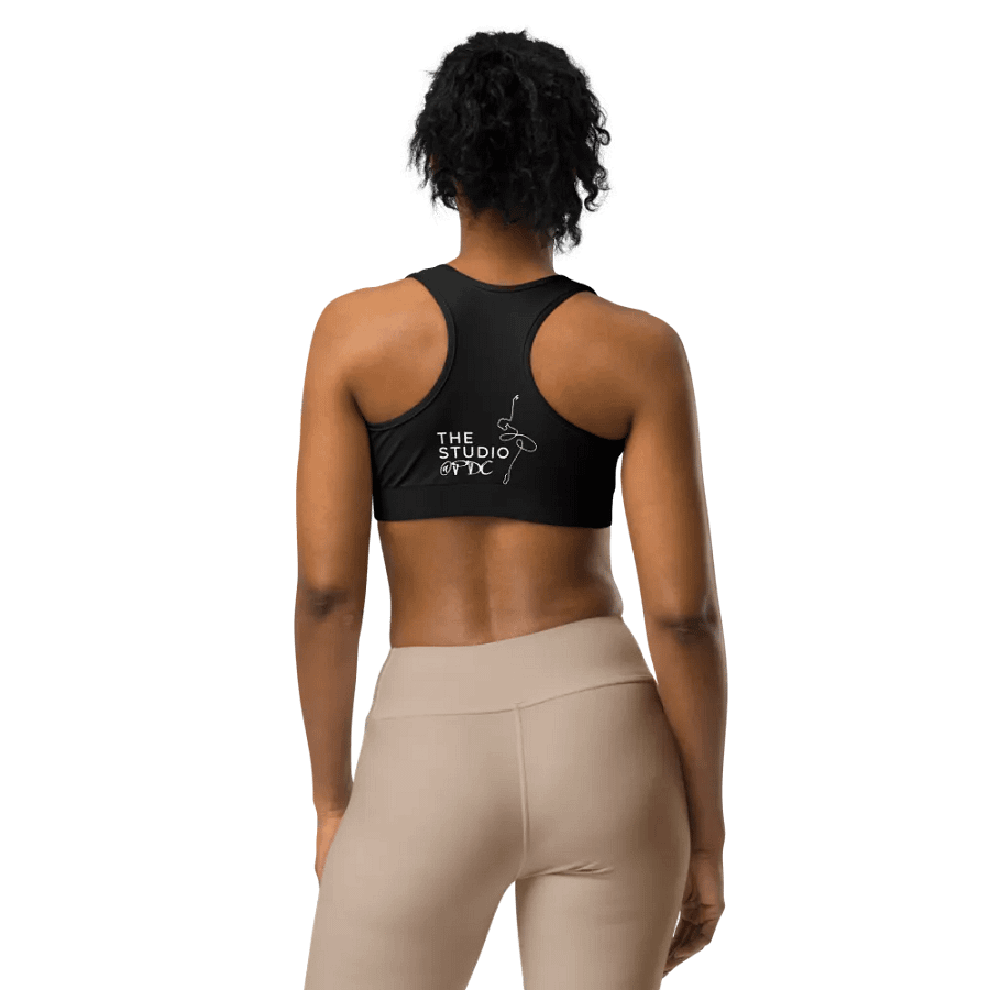 Sports Workout Bra | Black with White Logo on Back product image (3)