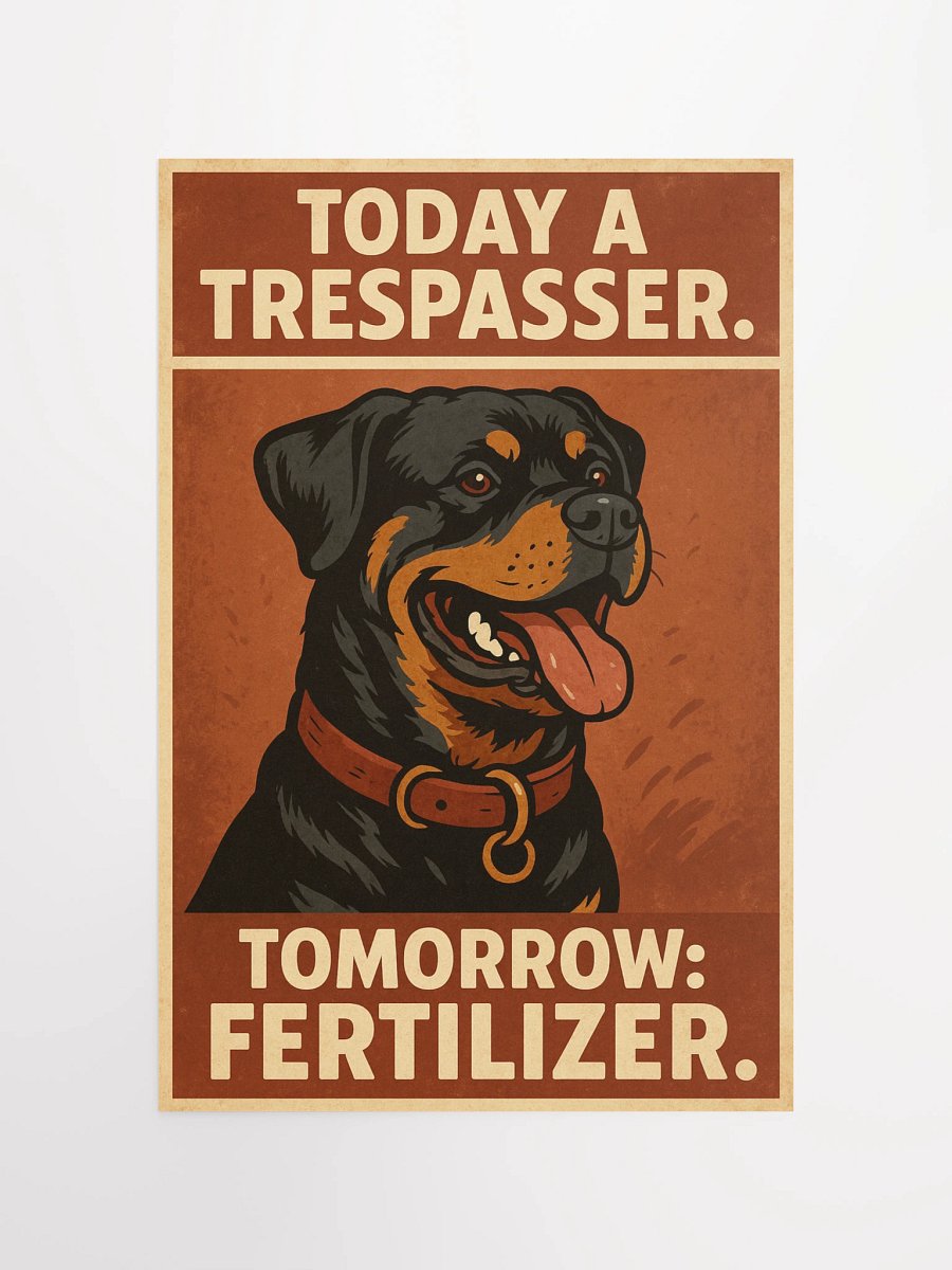 Rottweiler Poster: Today a Trespasser, Tomorrow Fertilizer product image (11)