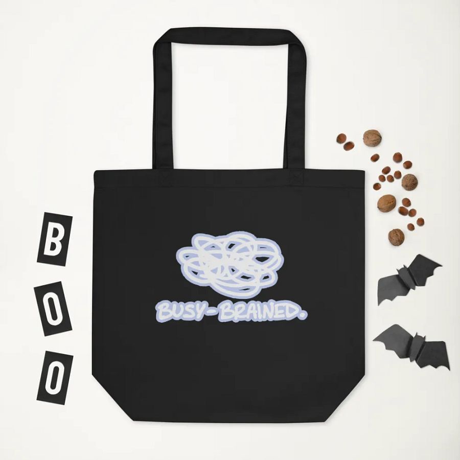 BUSY-BRAINED (lined design, #BDCAEF) tote bag product image (3)