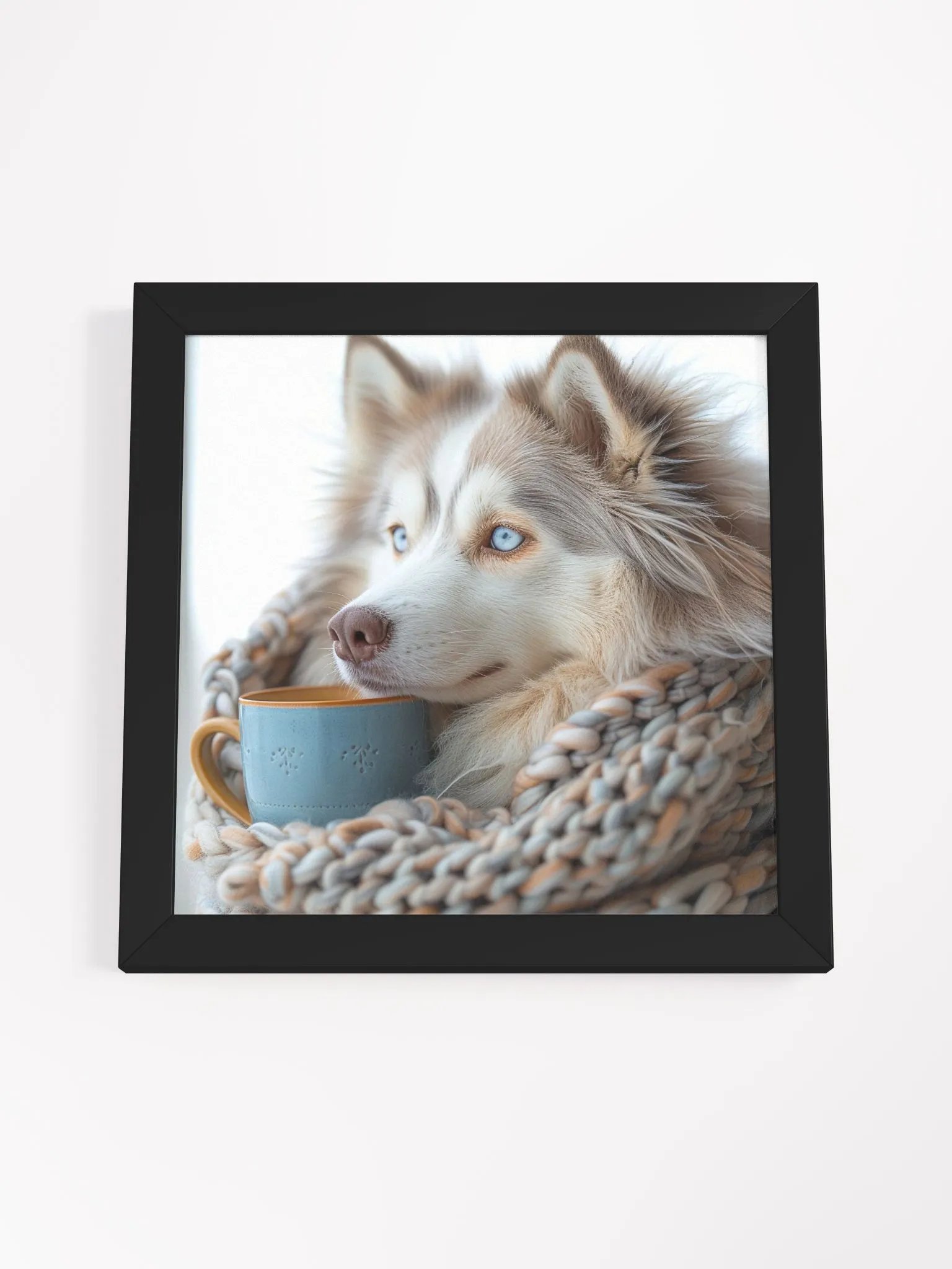 Coffee Lover Cute Blue Eyed Husky Dog Framed Wall Art product image (4)