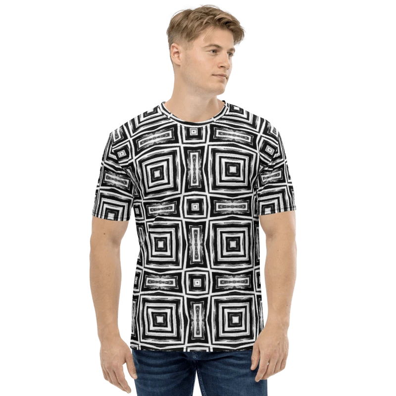 Abstract Monochrome Repeating Pattern Men's Crewneck T Shirt product image (11)