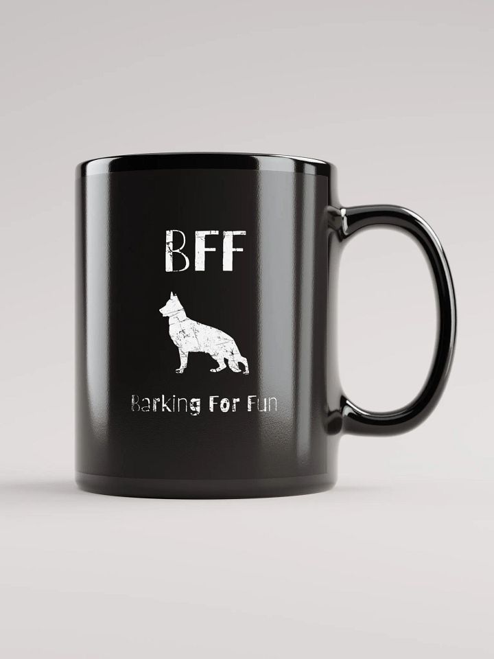 German Shepherd BFF Barking for fun, funny pun, cute joke, noisy dog, ambidextrous left-handed right-handed tea coffee mug product image (1)
