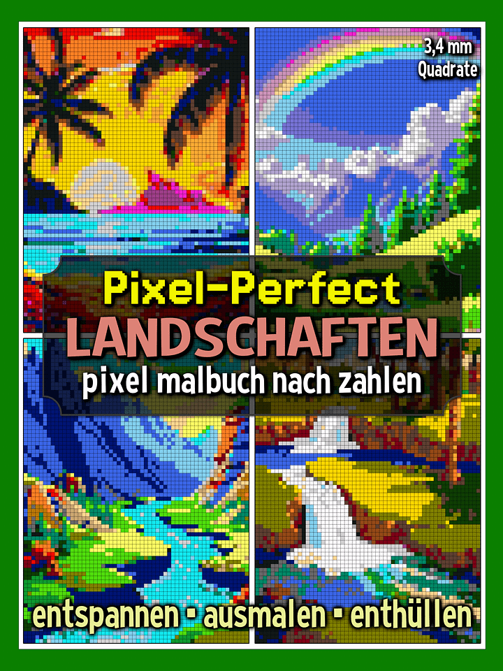 Pixel-Perfect Landschaften Pixel Malbuch nach Zahlen - Druckbares PDF product image (1)