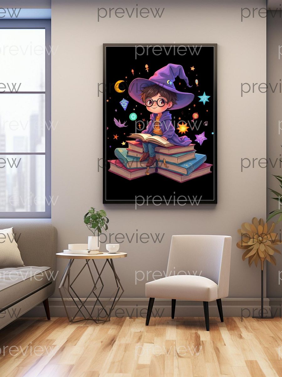 Whimsical Wizard Child Book Lover Clipart - Colorful Magical Illustration for Instant Download and Sublimation Design POD Commercial License product image (4)