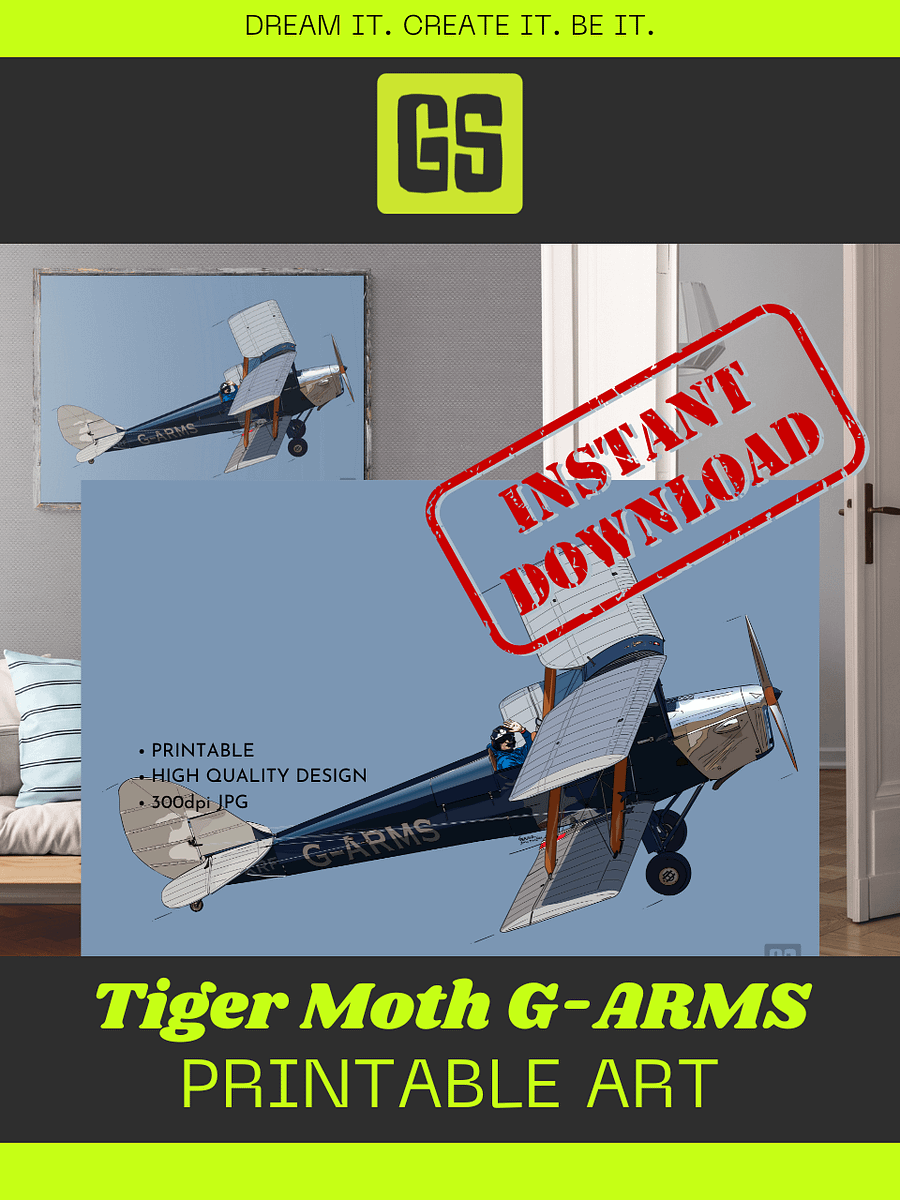 Tiger Moth G-ARMS Printable Aviation Wall Art with Full Blue Background product image (5)
