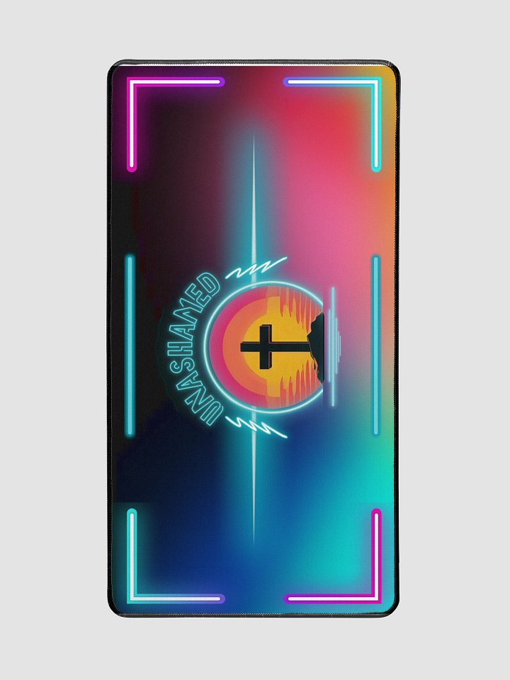 Unashamed Desk Mat - Vaporwave Neon Cross Design, 15.5" x 31.5" product image (2)