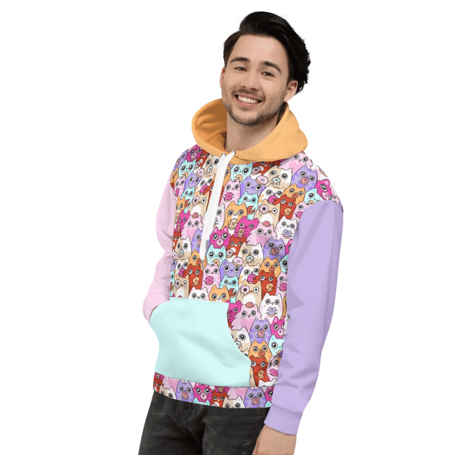 Colorful Doughnut Loving Cat Faces All-Over Print Hoodie product image (8)