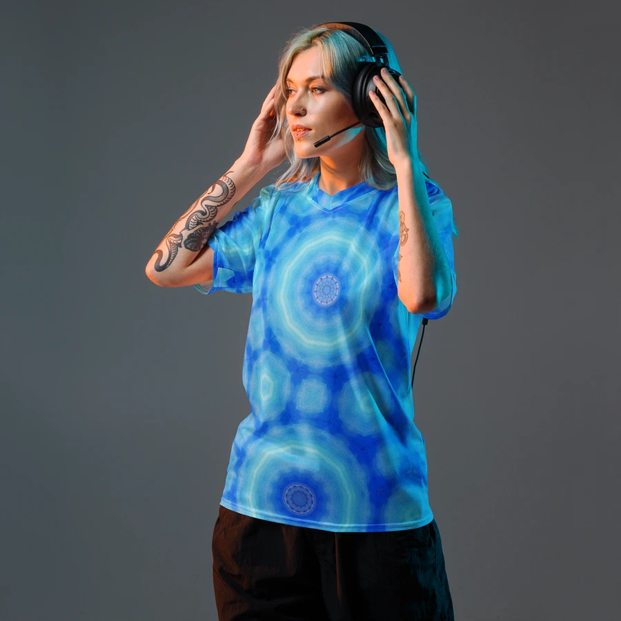 Abstract Circular Pattern in Blues Unisex V Neck Sports Jersey product image (3)