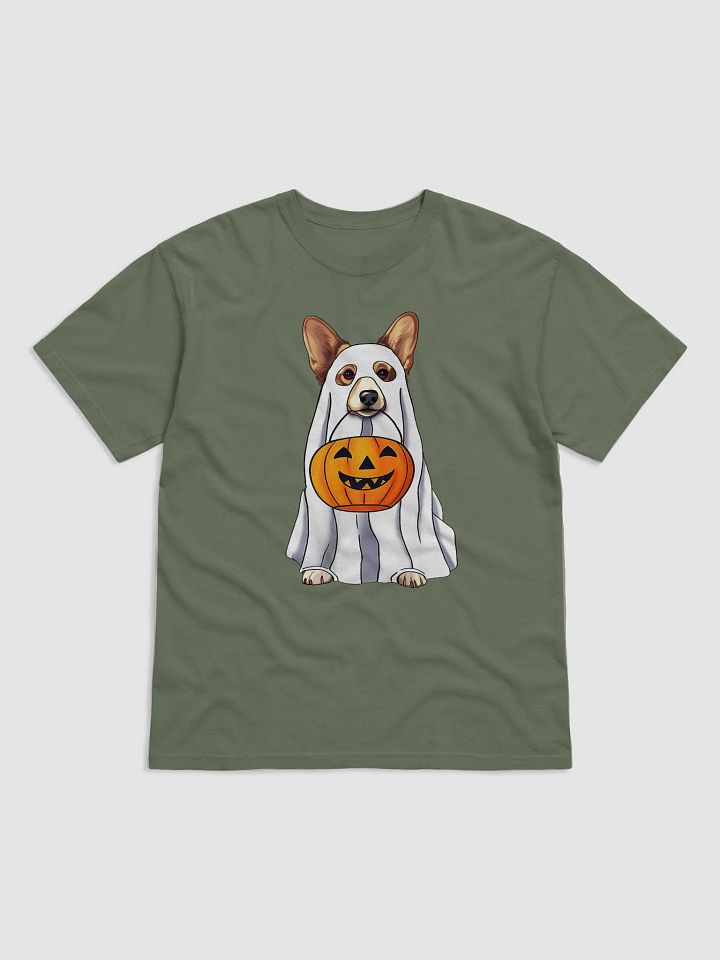 Welsh Corgi Halloween Tee | Funny Fall & Halloween Corgi Wearing a Ghost Costume with Pumpkin Basket product image (2)