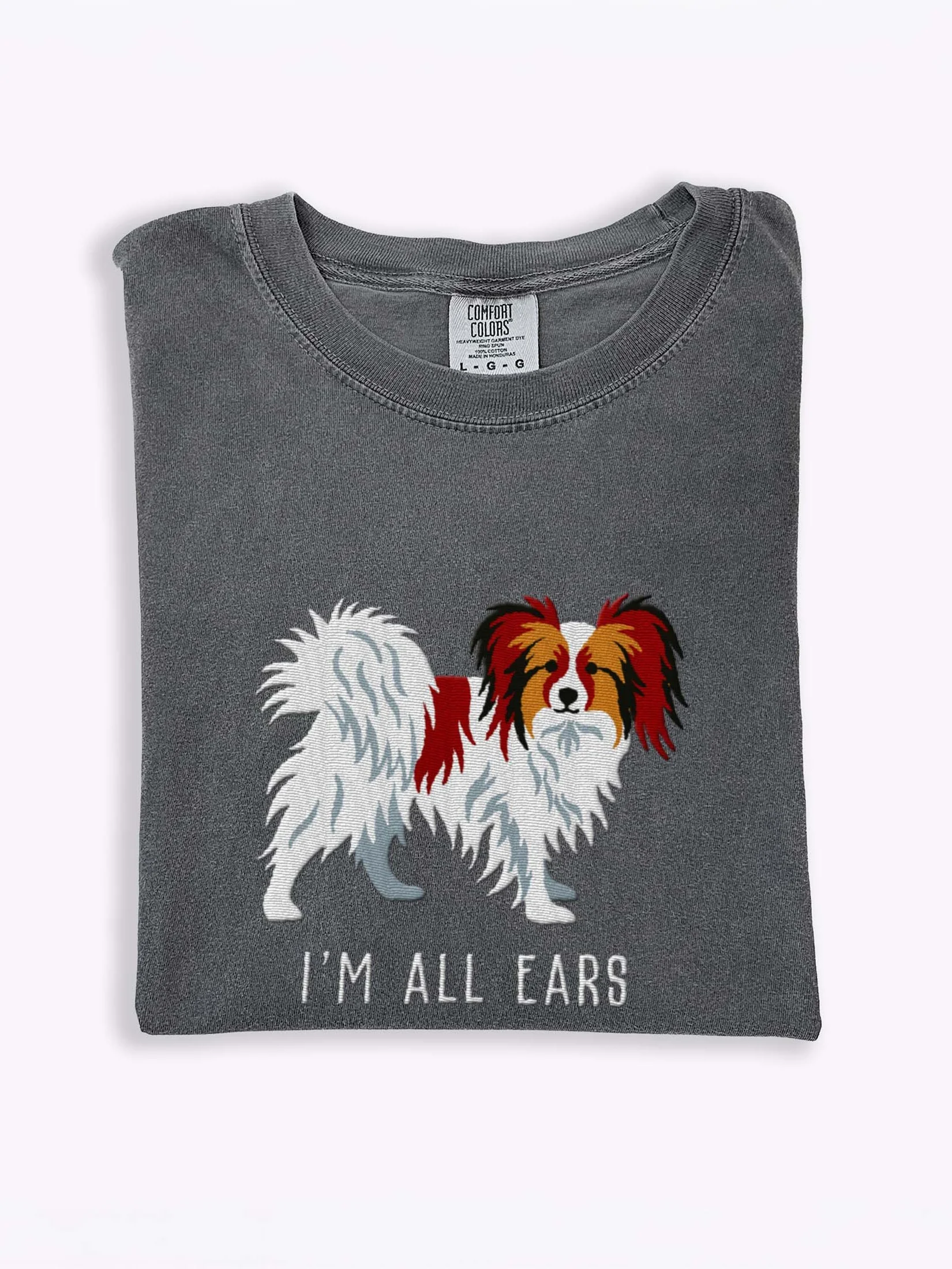 I'm All Ears T-Shirt(Embroidered) of a Papillon(Chocolate & White) product image (1)