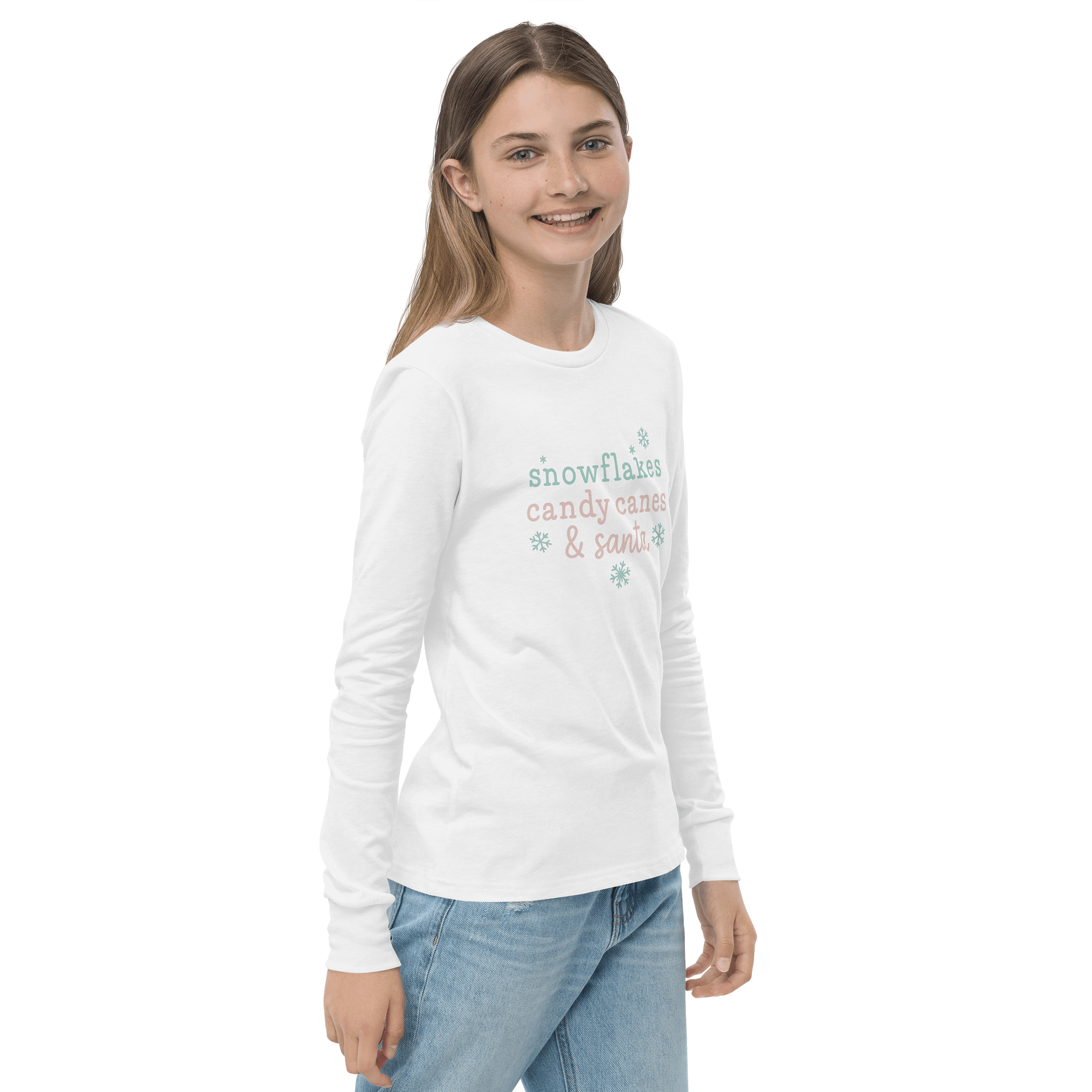 Festive Youth Long Sleeve Tee: Snowflakes & Santa product image (4)