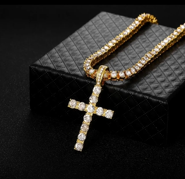 FASHION GOLD RHINESTONE CROSS PENDANT NECKLACE product image (1)