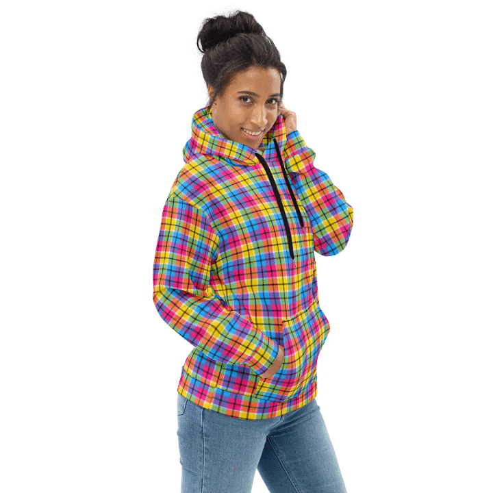 Hot Pink, Turquoise, and Yellow Plaid Hoodie product image (1)