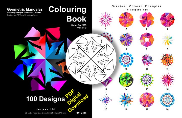 100 Geometric Mandala Coloring Pages | PDF | Digital File | Series GM2025 Vol. 9 product image (1)