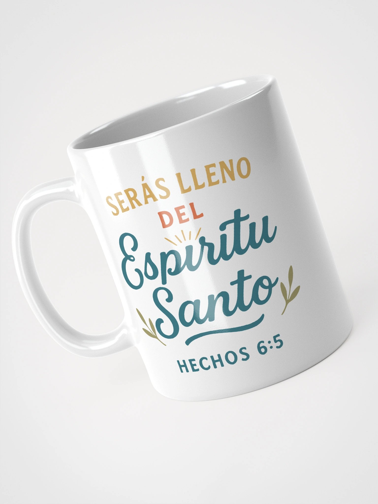 White Christian Mug – “Serás Lleno del Espíritu Santo” – Spanish Acts 6:5 product image (4)