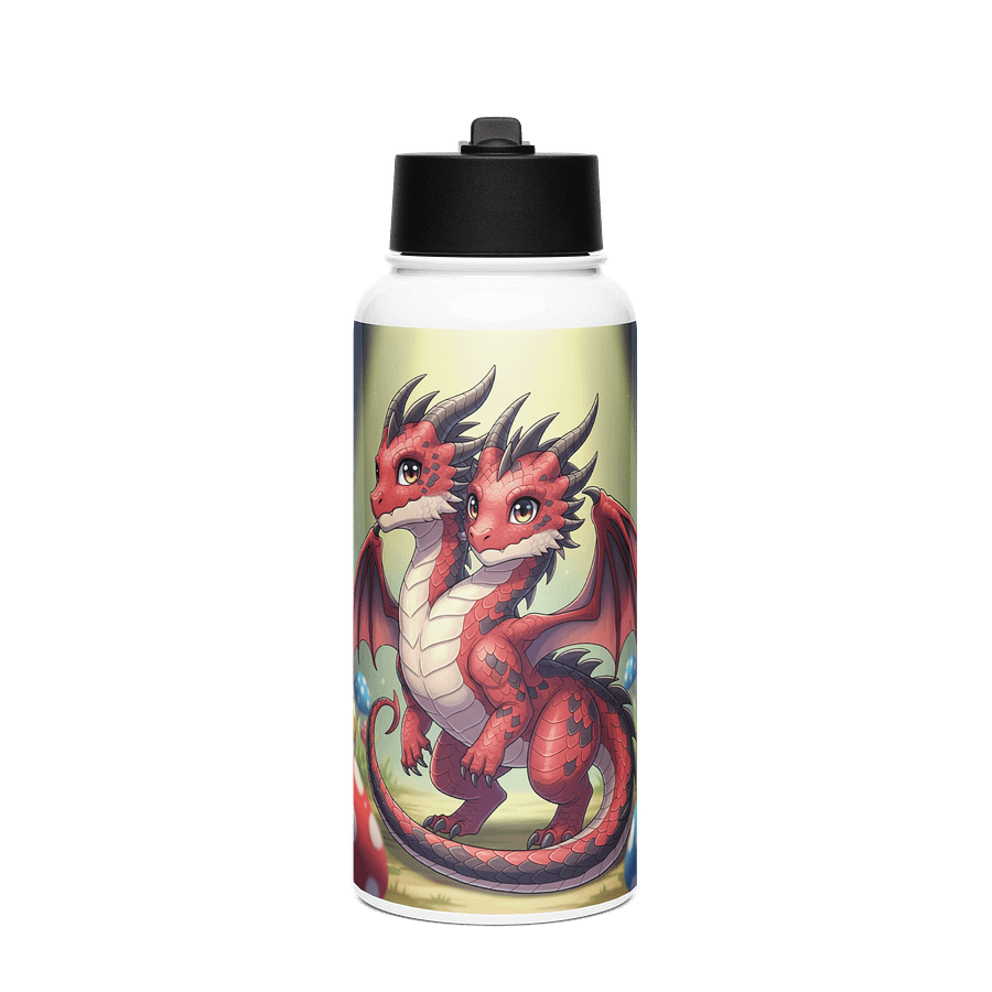 Cute Dual headed baby dragon steel water bottle product image (1)