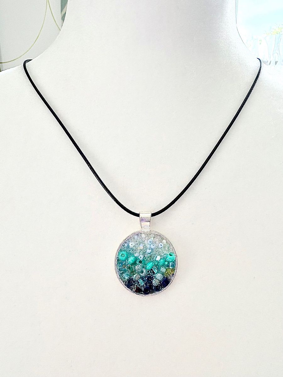 Ocean Dreamscape Pendant Necklace | Handmade Gradient Bead Art | Coastal Charm Jewelry by Monique Faella Designs™ product image (1)