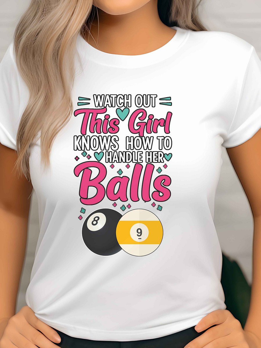 Funny Billiards PNG for Women, Pool Player PNG, This Girl Handles Her Balls T-Shirt Design, Sublimation Clipart, Digital Download product image (4)