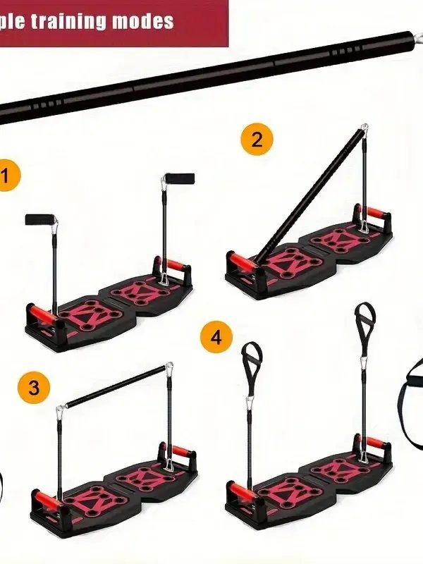 Home Gym Exercise Equipment - Portable Workout System 17 Fitness Accessories 9 In1 Push Up Board Set, Resistance Bands with Pilates Bar Strength Training Abs Shoulders Back Butt product image (3)
