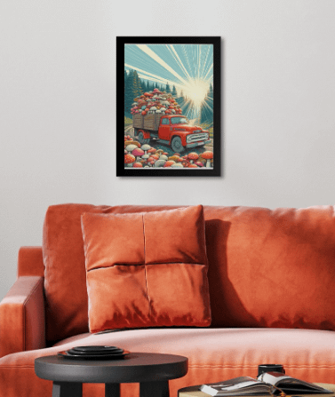 Vintage Red Truck with Mushrooms - Enchanting Forest Art Print product image (1)