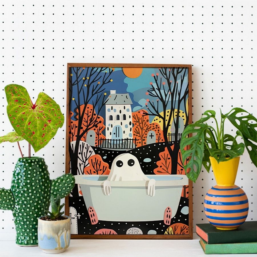 Ghost in Bathtub 3D Paper Art Halloween Bathroom Wall Art Print product image (22)