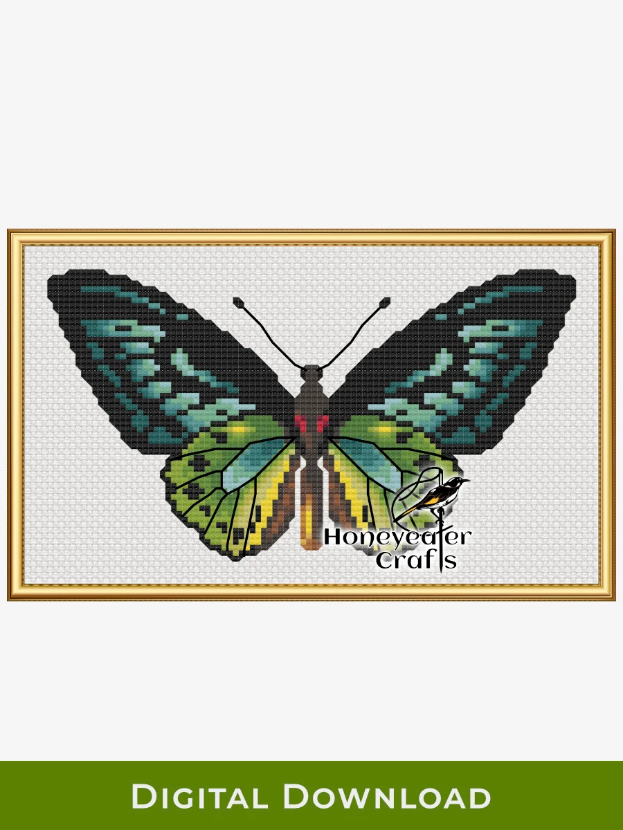 Green Birdwing Butterfly: Insect Cross Stitch Pattern PDF product image (1)