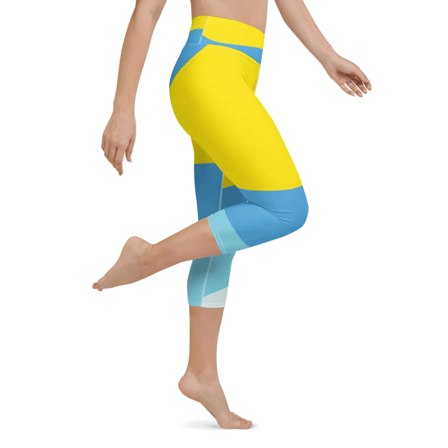 Yellow/Blue Abstract All-Over Geometric Print Capri Leggings product image (4)