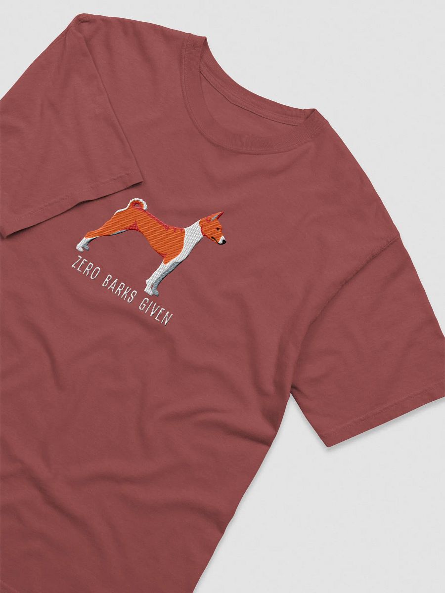 Zero Barks Given T-Shirt(Embroidered) of a Basenji product image (27)