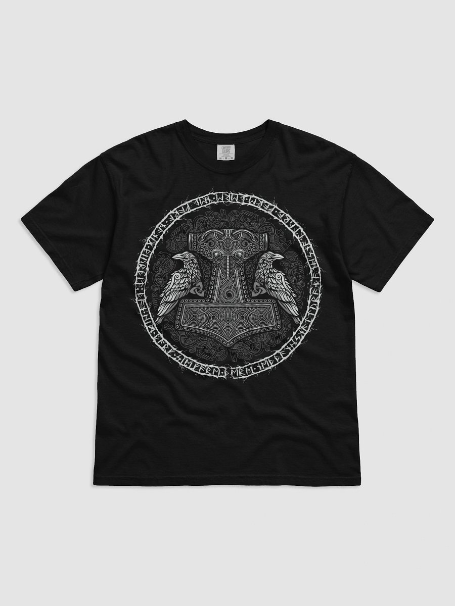Viking Mjölnir T-Shirt with Huginn and Muninn – Norse Mythology Odin's Hammer Design product image (1)