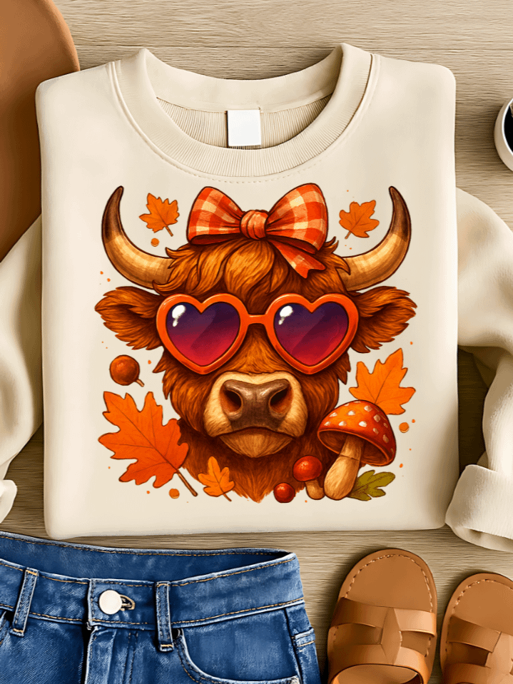 Highland Cow Autumn Sublimation PNG – Rustic Fall Cow Clipart for T-Shirts – Cozy & Natural Seasonal Design – 300 DPI Instant Digital Download product image (1)