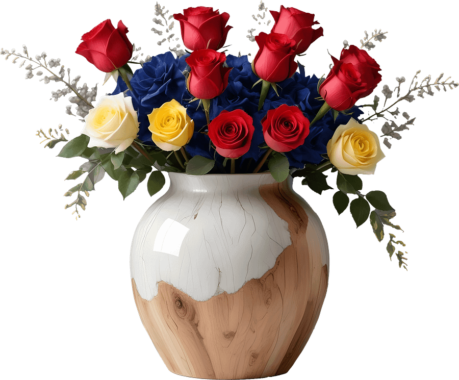 Rustic Romance Wooden Vase with Multicolor Roses PNG product image (1)