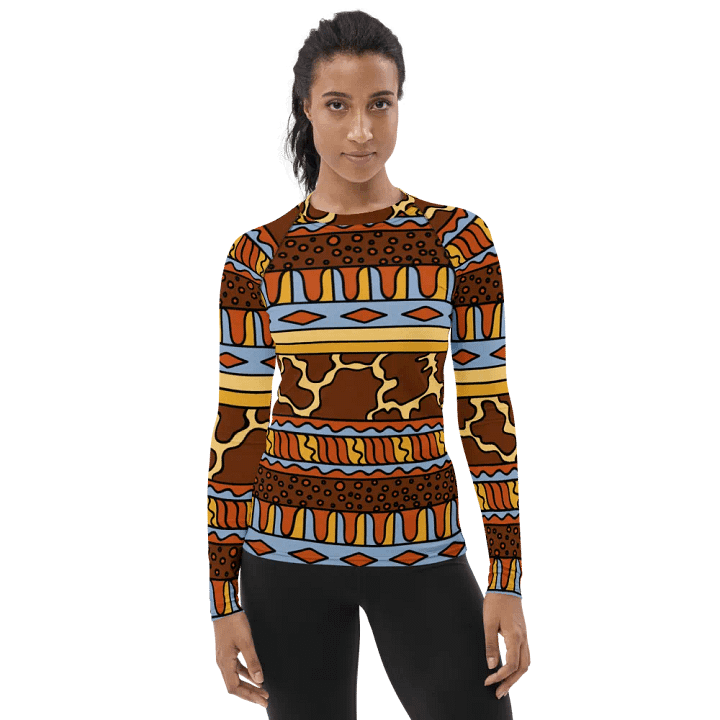 Vibrant Heritage: Hand-Drawn African Pattern All-Over Print Women's Rash Guard product image (1)