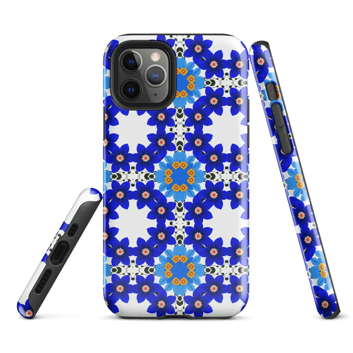 Tough Phone Case for iPhone® - Blue and Yellow Geometric Floral Pattern product image (1)