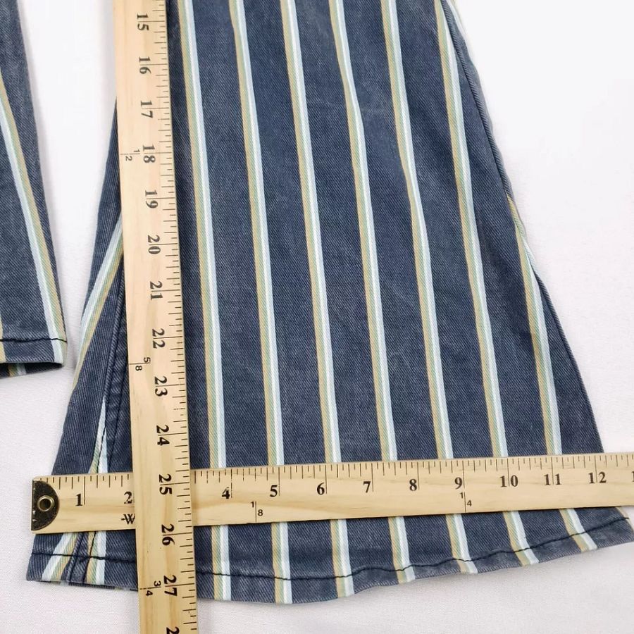 Rock & Roll Denim Girls Bargain Button Bell Bottom Striped Jeans Size 14 Blue product image (2)