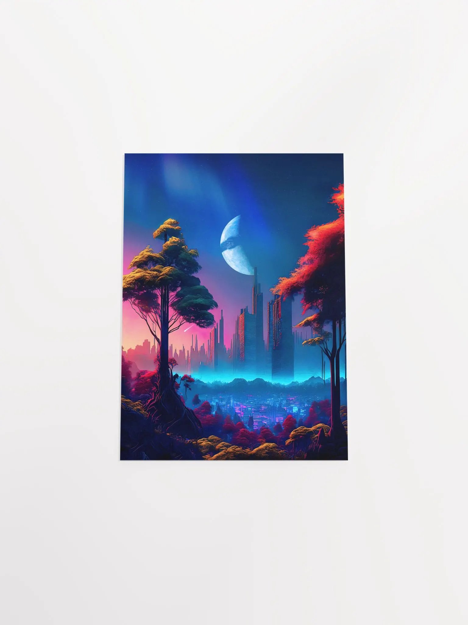 Neon cyberpunk city in a forest (Star Wars/Blade Runner style) — surreal space collage art, futuristic sci-fi collage product image (9)