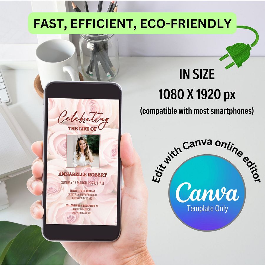 Pink Roses Evite Canva Template product image (3)