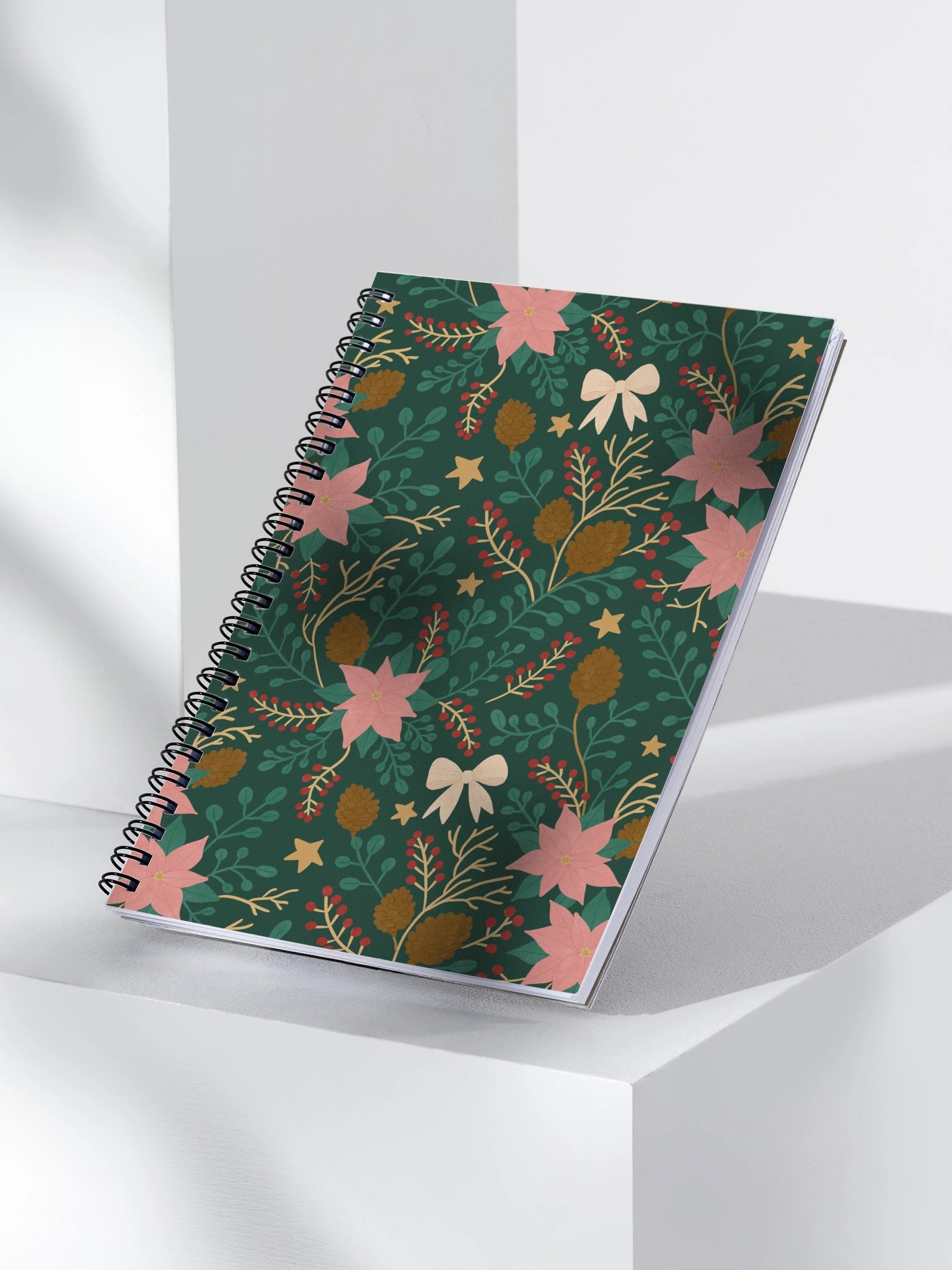 Enchanted forest blooms spiral notebook. Botanical Christmas design with poinsettias and winter details product image (3)