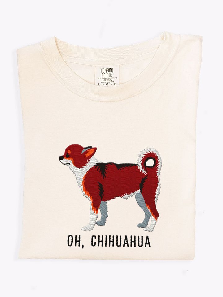 Oh, Chihuahua T-Shirt(Embroidered) of a Chihuahua(Red Tricolor) product image (1)