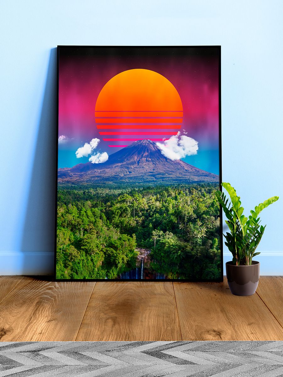 Synthwave sunset & mountain — space vintage retro collage art, 50s cosmic futuristic sci-fi collage, surreal collage art product image (1)