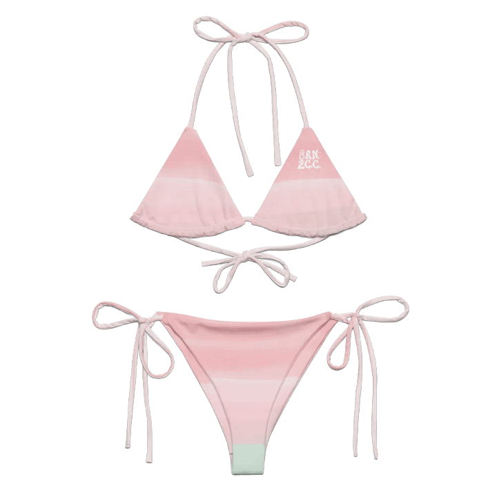 Pastel Pink Stripes String Bikini Set – BOURNE to Cape Cod™ | White Logos product image (2)