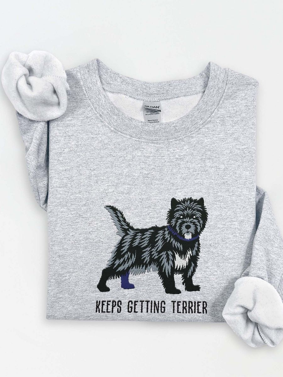 Keeps Getting Terrier Sweatshirt (Embroidered) of a Cairn Terrier(Black) product image (1)