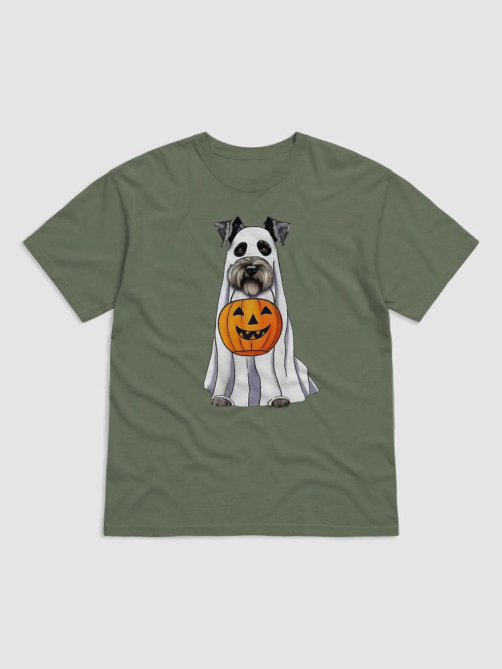Schnauzer Halloween Tee | Funny Fall & Halloween Schnauzer Wearing a Ghost Costume with Pumpkin Basket product image (2)