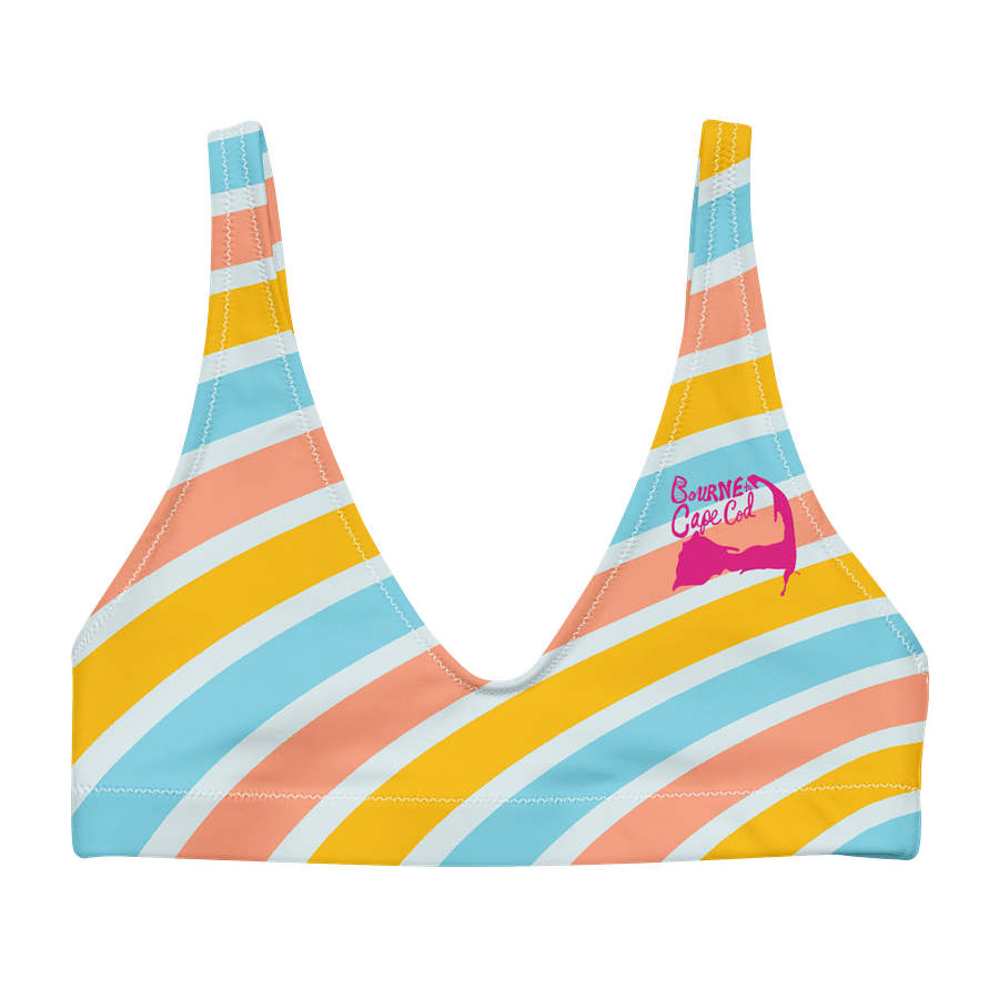 Women's | Recycled Padded Bikini Top | BOURNE to Cape Cod™ | Pink Logos on Bright Stripes product image (5)