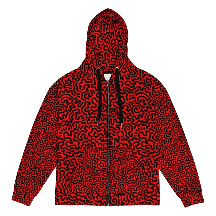 Black on red Doodle Zip Hoodie product image (1)