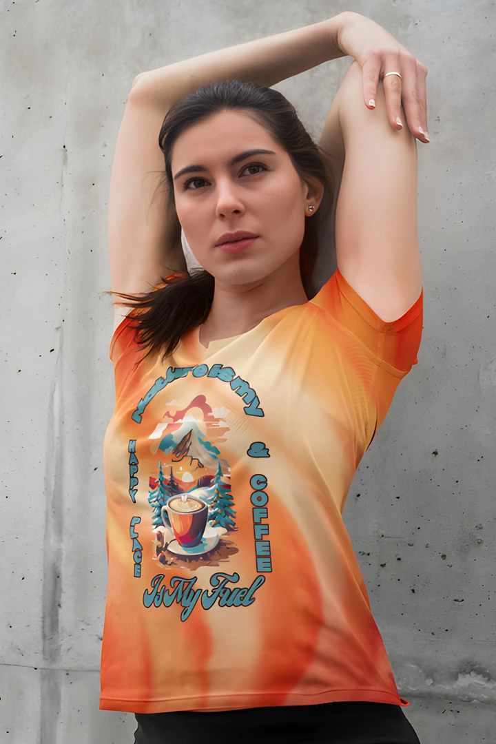 Nature is my Happy Place and Coffee is my Fuel All Over Print T-shirt product image (1)
